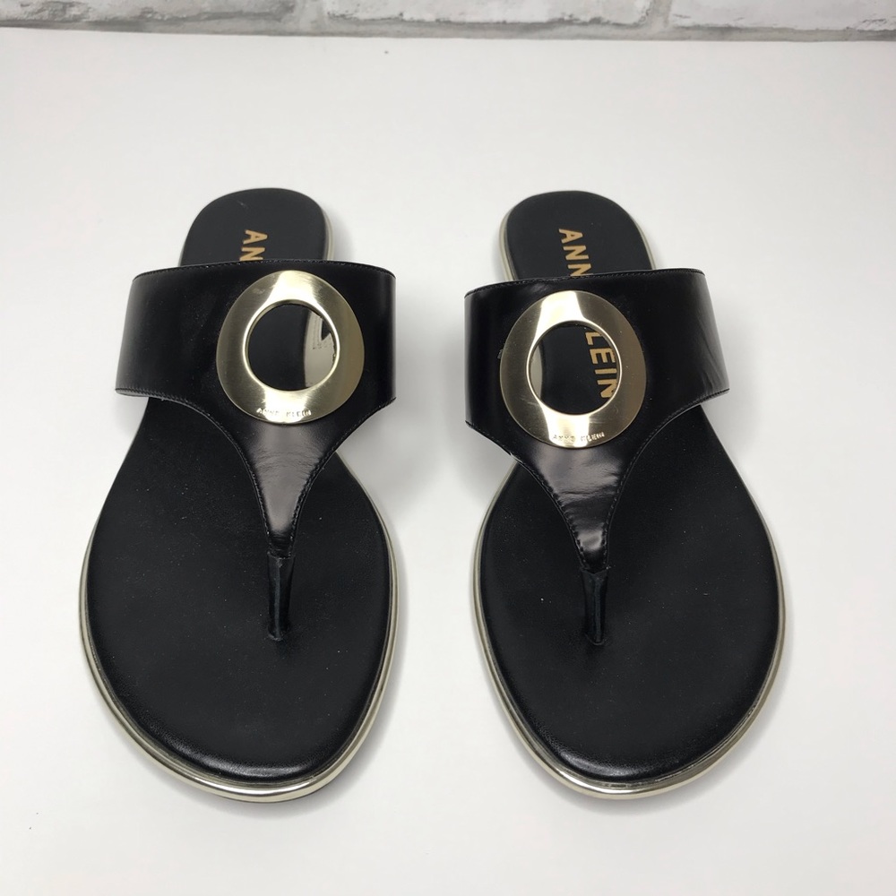 Anne Klein Black Gia Flip Flop Metallic Detail